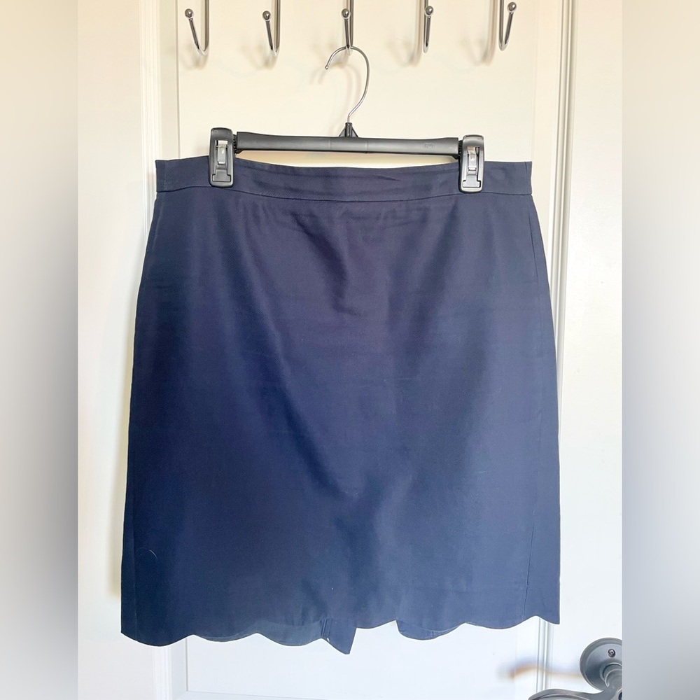 J Crew Navy Scalloped A-line Mini Skirt Womens Size 8